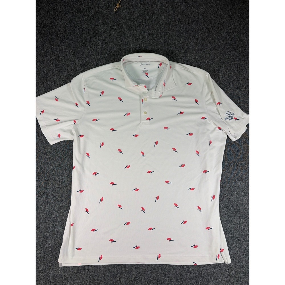 Johnnie-O Mens XL White Beach Umbrella Print Polo Rollingstone Ranch Golf Shirt